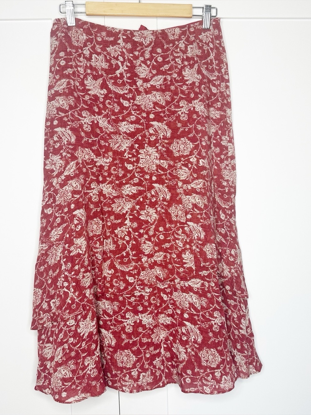 Peruvian Connection maxi skirt 8 red floral boho earth tones hippie flowy earthy